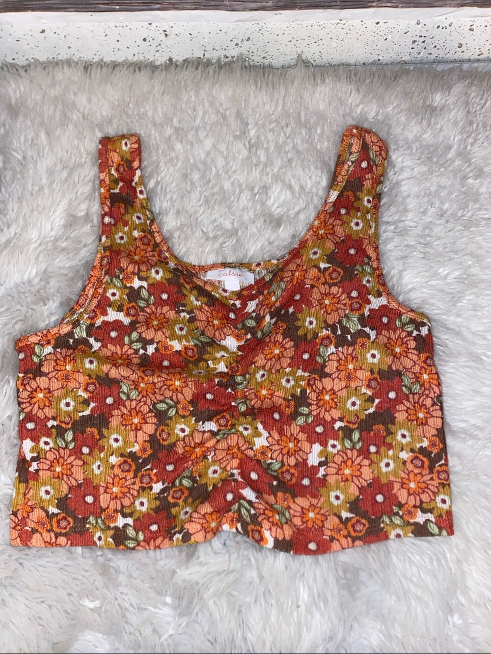 Colsie Floral Ribbed Cropped Tank Top